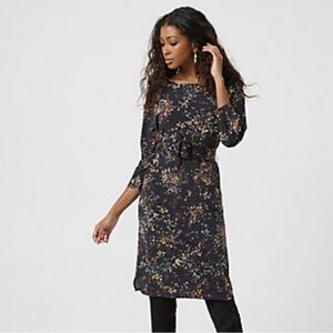 Le Chateau Black floral NWT Boatneck  3/4 sleeve midi dress SP